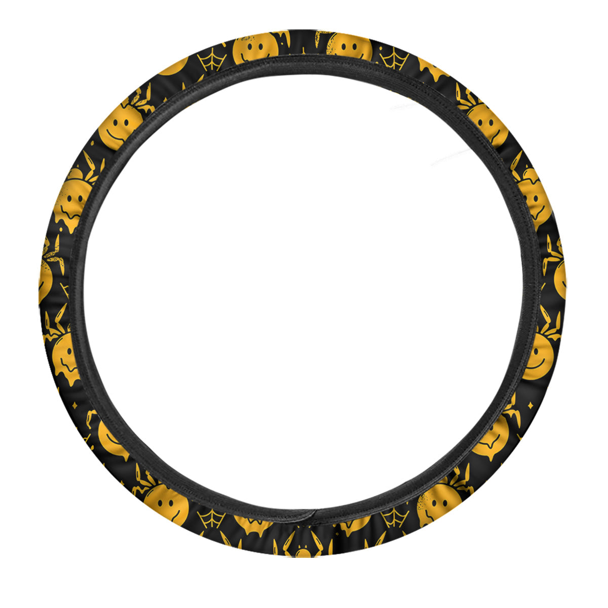 Yellow Spider Psychedelic Melt Print Pattern Car Steering Wheel Cover-grizzshop