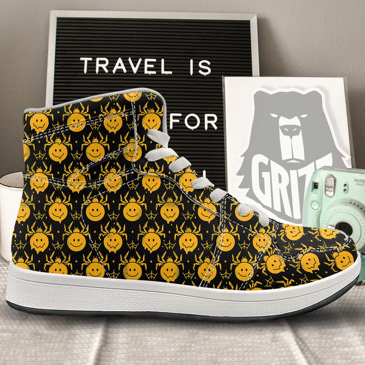 Yellow Spider Psychedelic Melt Print Pattern High Top Sneakers-grizzshop