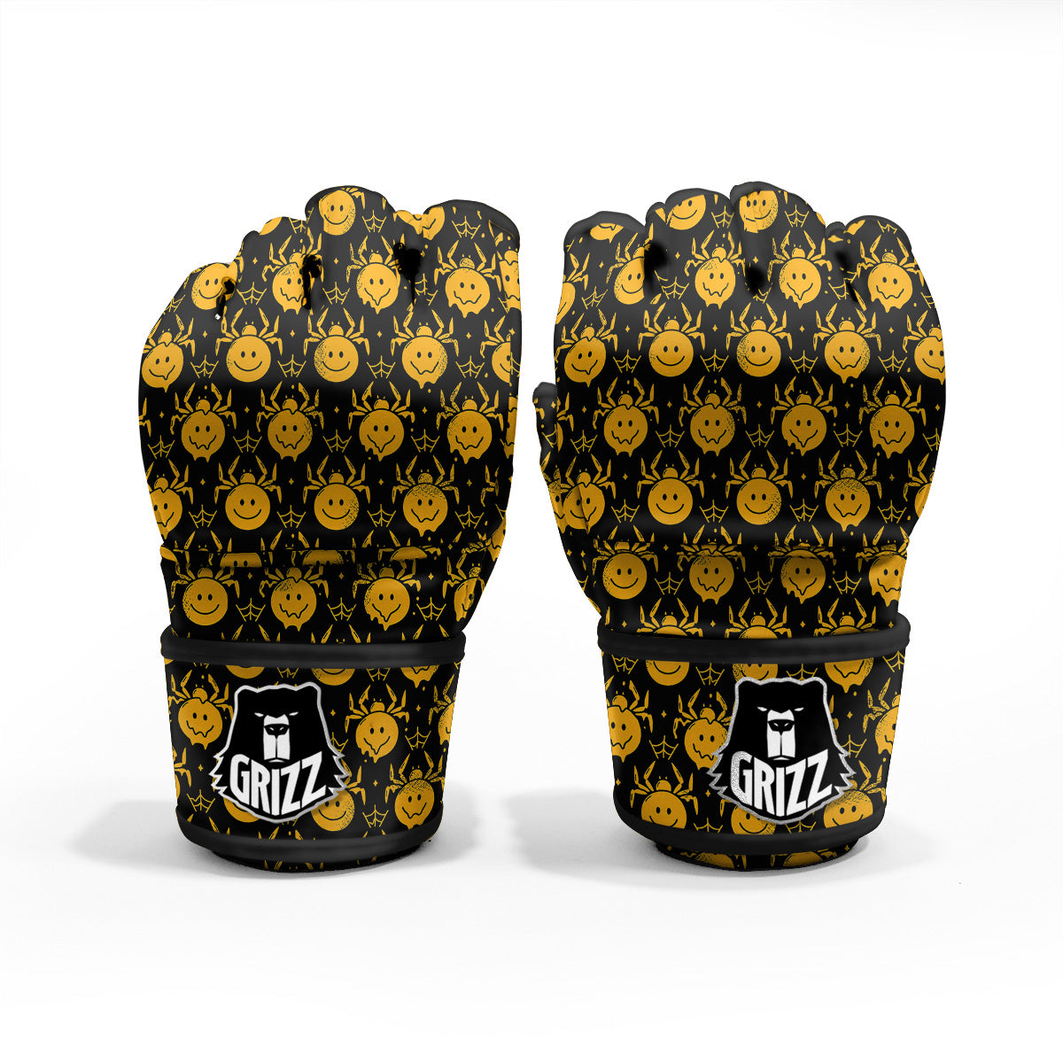 Yellow Spider Psychedelic Melt Print Pattern MMA Gloves-grizzshop
