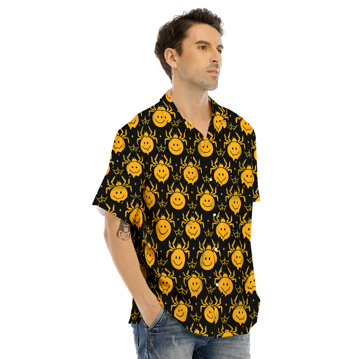 Yellow Spider Psychedelic Melt Print Pattern Men's Hawaiian Shirt-grizzshop