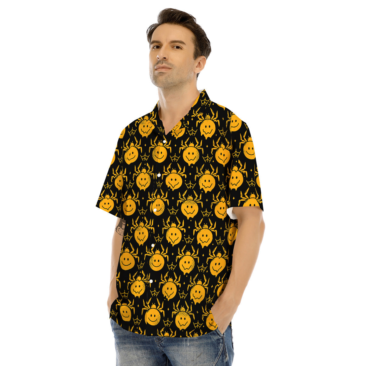 Yellow Spider Psychedelic Melt Print Pattern Men's Hawaiian Shirt-grizzshop