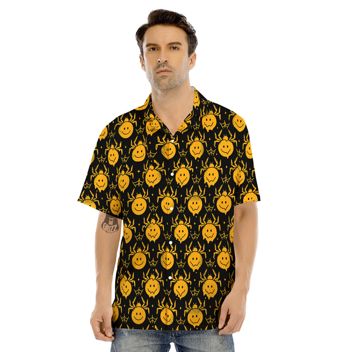 Yellow Spider Psychedelic Melt Print Pattern Men's Hawaiian Shirt-grizzshop