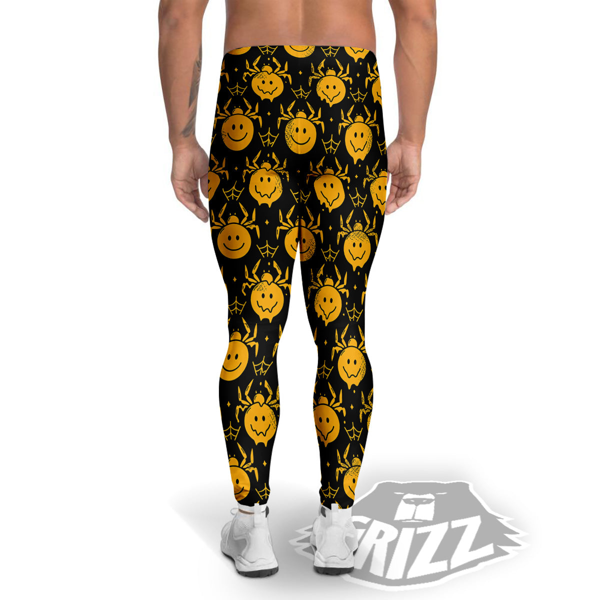 Yellow Spider Psychedelic Melt Print Pattern Men's Leggings-grizzshop
