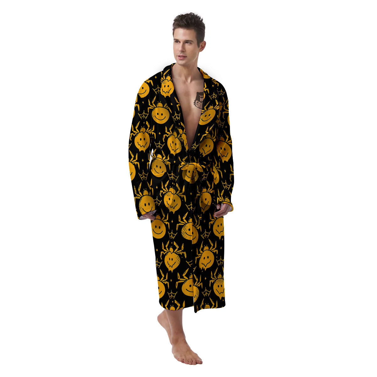 Yellow Spider Psychedelic Melt Print Pattern Men's Robe-grizzshop