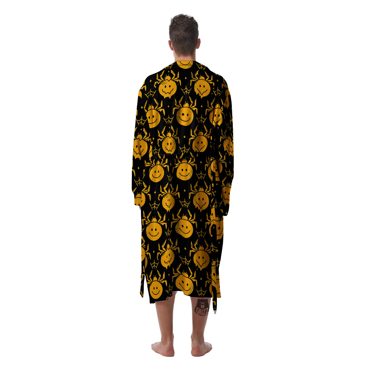 Yellow Spider Psychedelic Melt Print Pattern Men's Robe-grizzshop