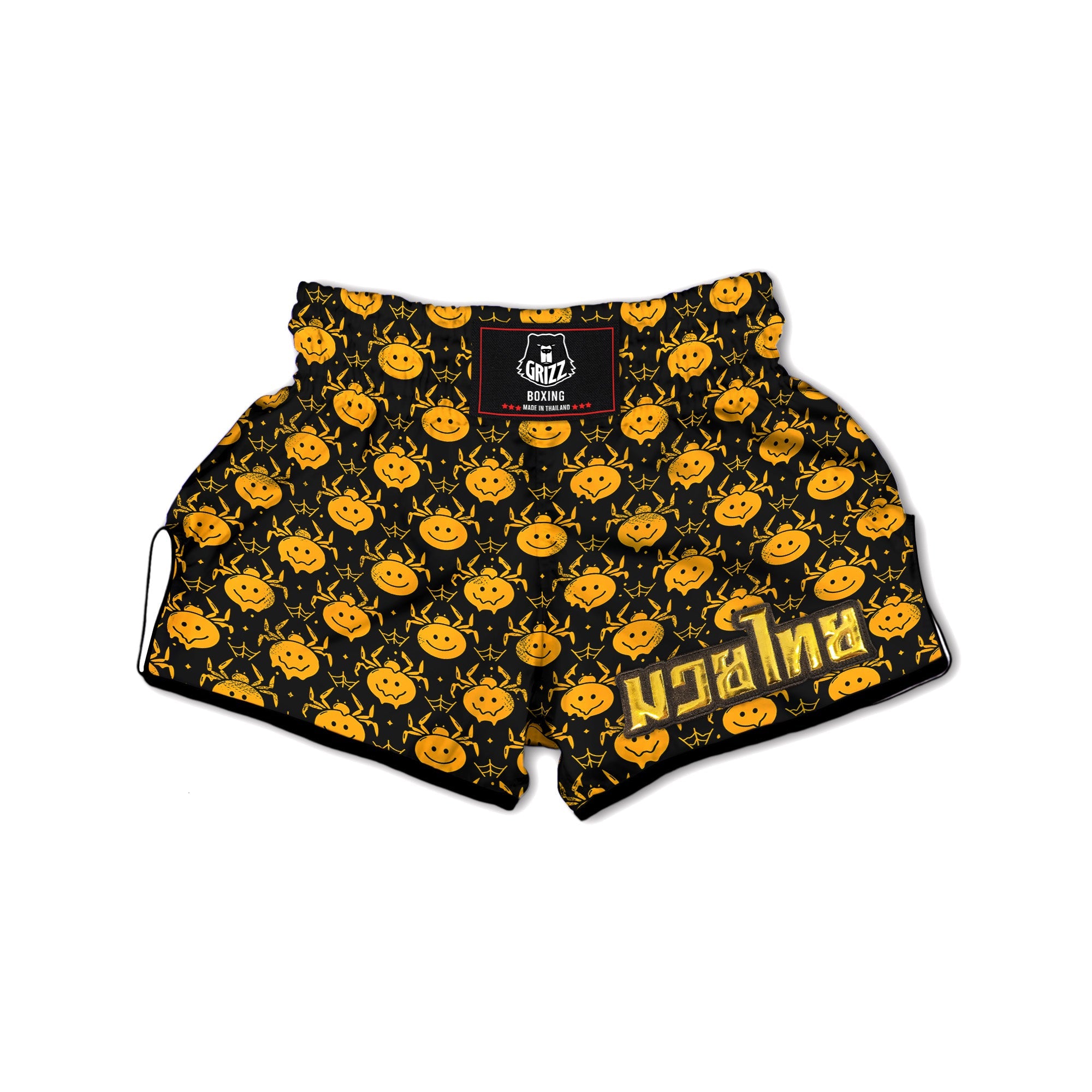 Yellow Spider Psychedelic Melt Print Pattern Muay Thai Boxing Shorts-grizzshop