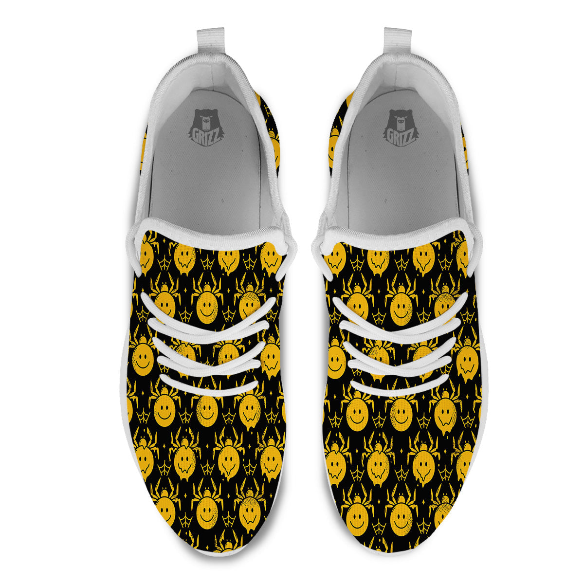 Yellow Spider Psychedelic Melt Print Pattern White Athletic Shoes-grizzshop