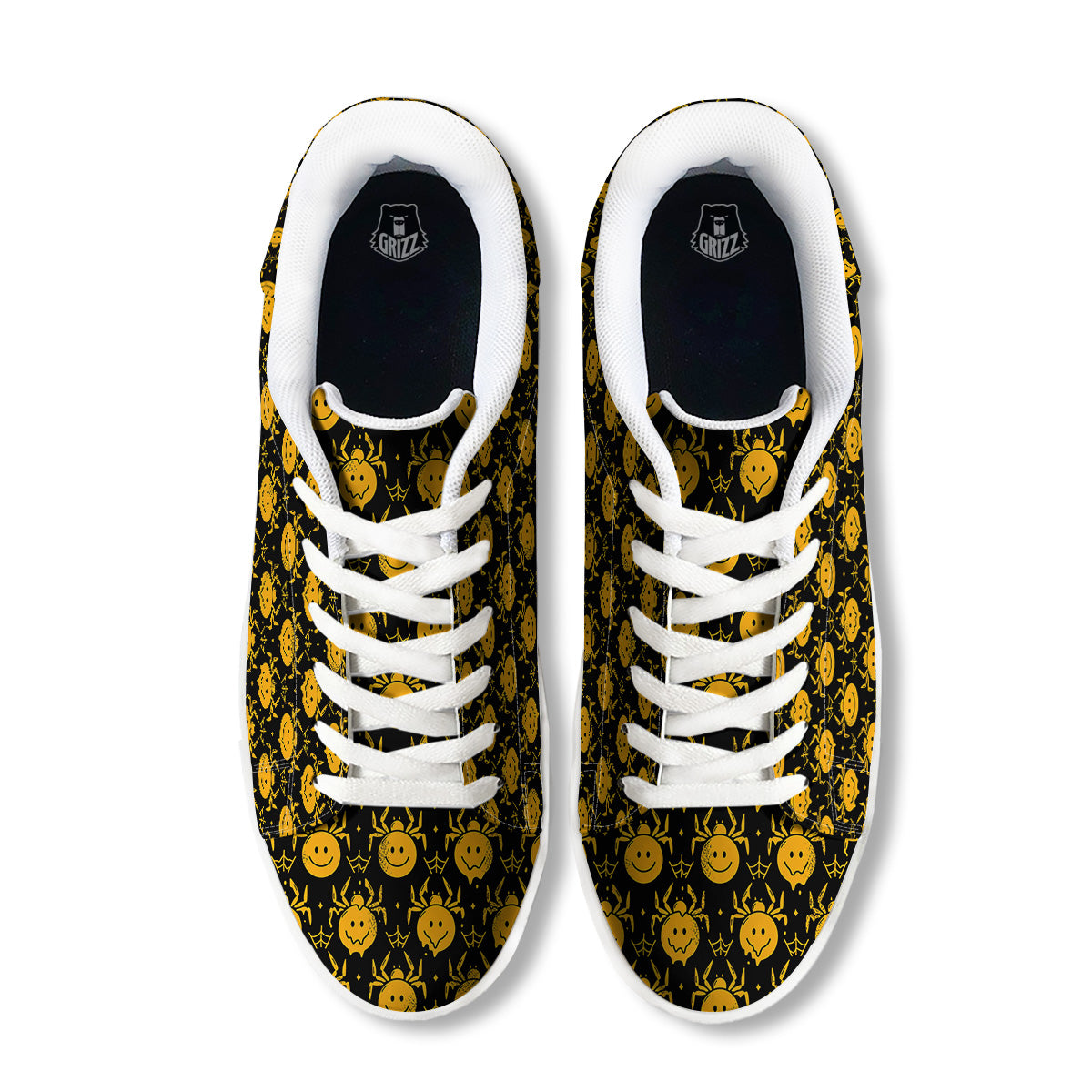 Yellow Spider Psychedelic Melt Print Pattern White Low Top Sneakers-grizzshop