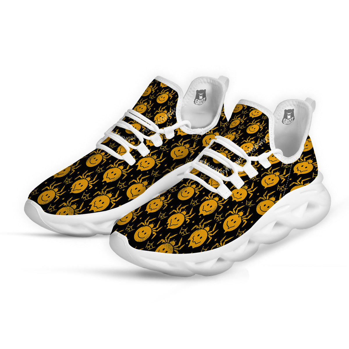 Yellow Spider Psychedelic Melt Print Pattern White Running Shoes-grizzshop