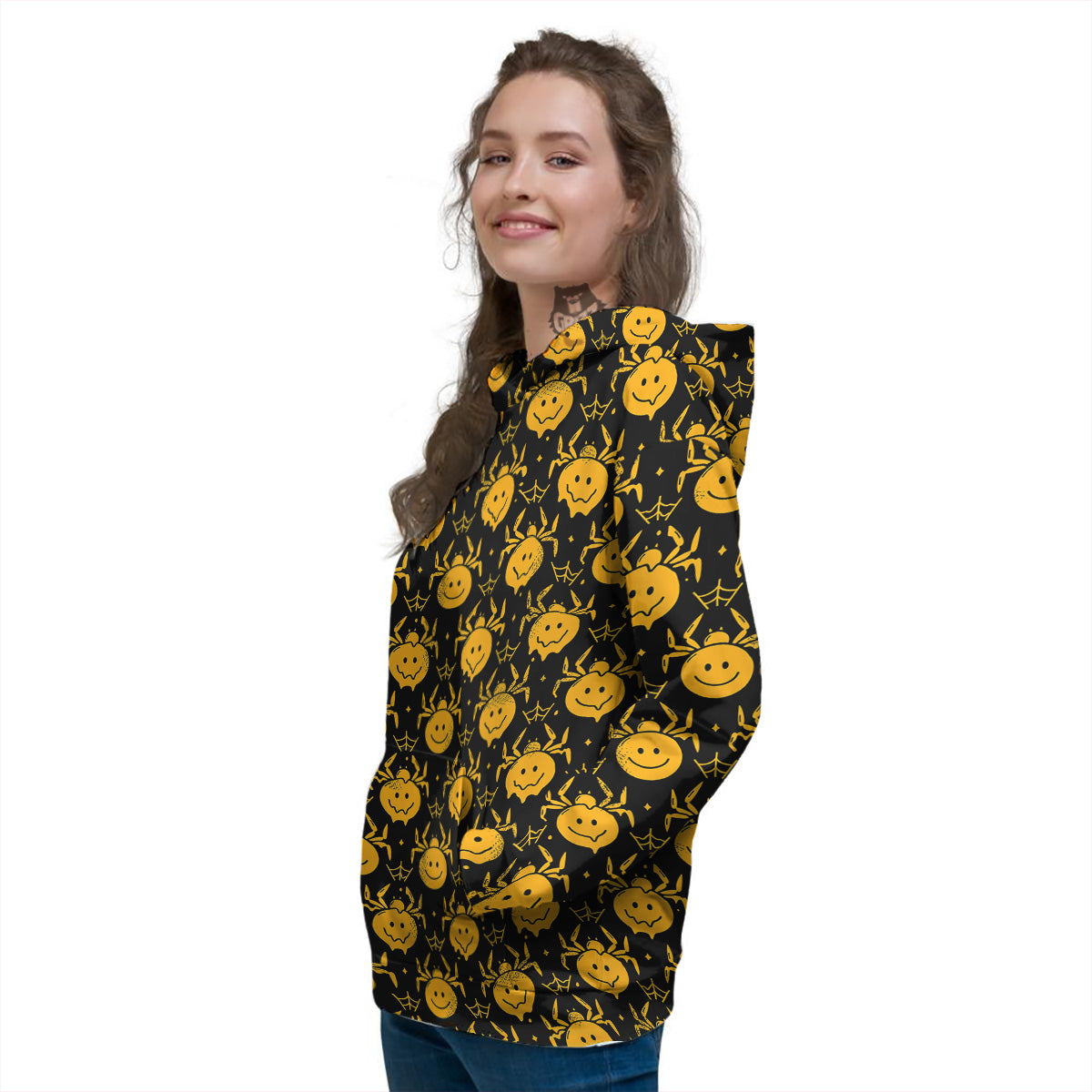 Yellow Spider Psychedelic Melt Print Pattern Women's Hoodie-grizzshop