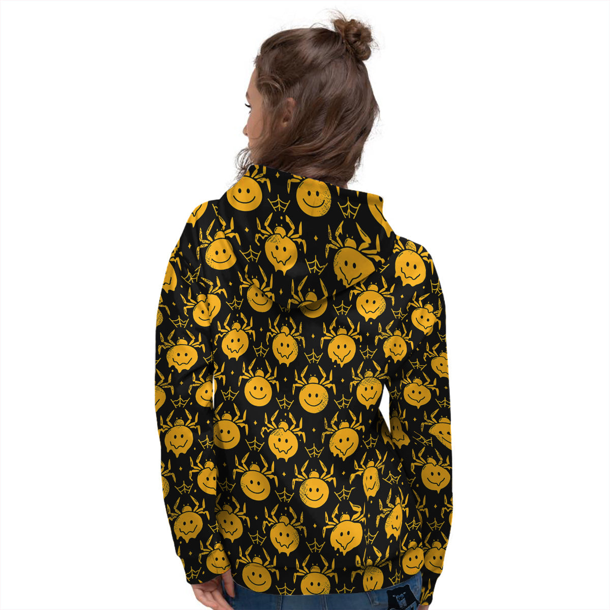 Yellow Spider Psychedelic Melt Print Pattern Women's Hoodie-grizzshop