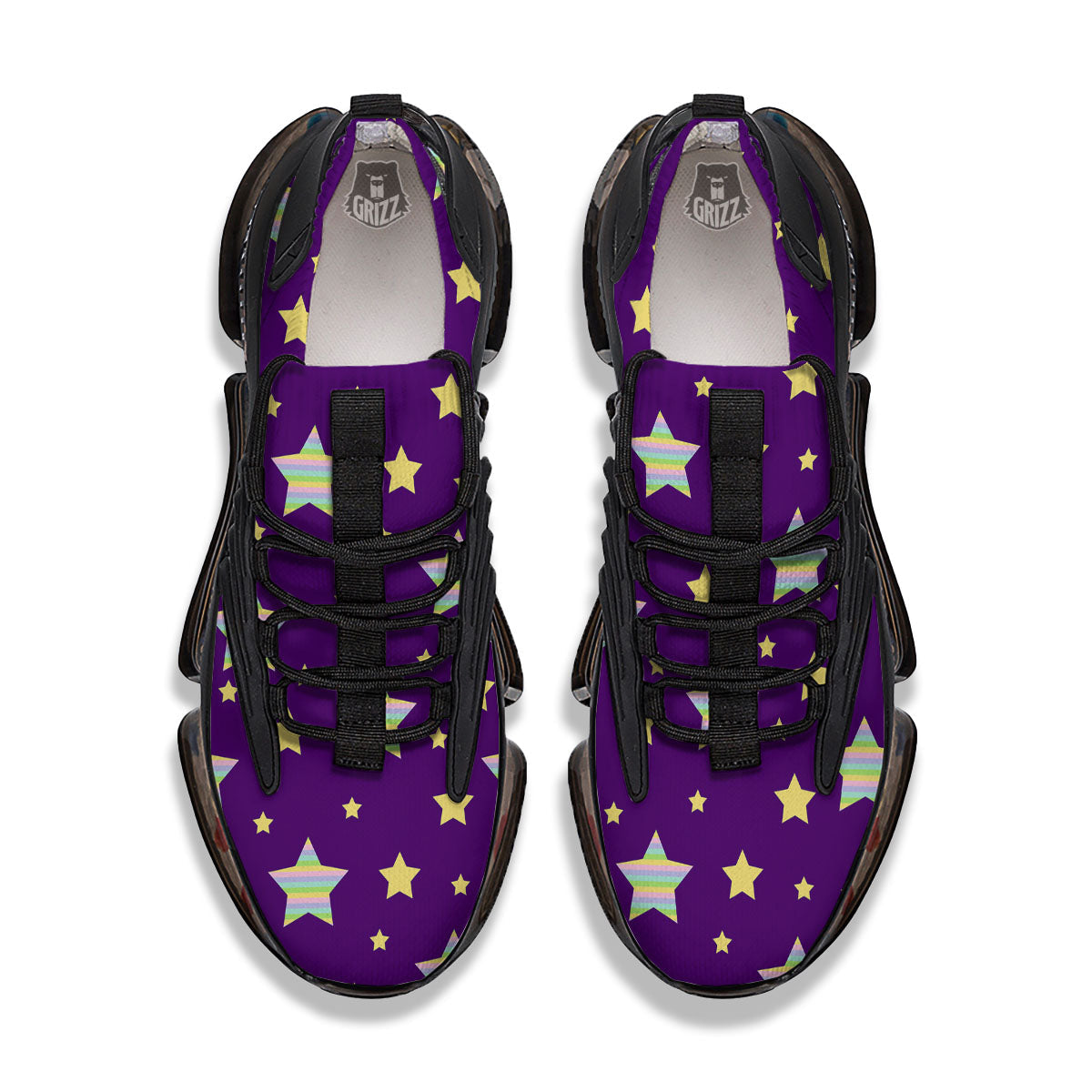 Yellow Stars Purple Print Pattern Black Gym Shoes-grizzshop