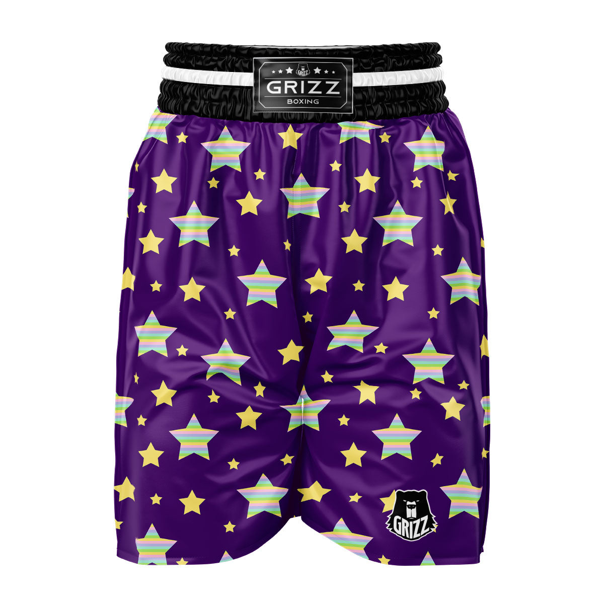 Yellow Stars Purple Print Pattern Boxing Shorts-grizzshop