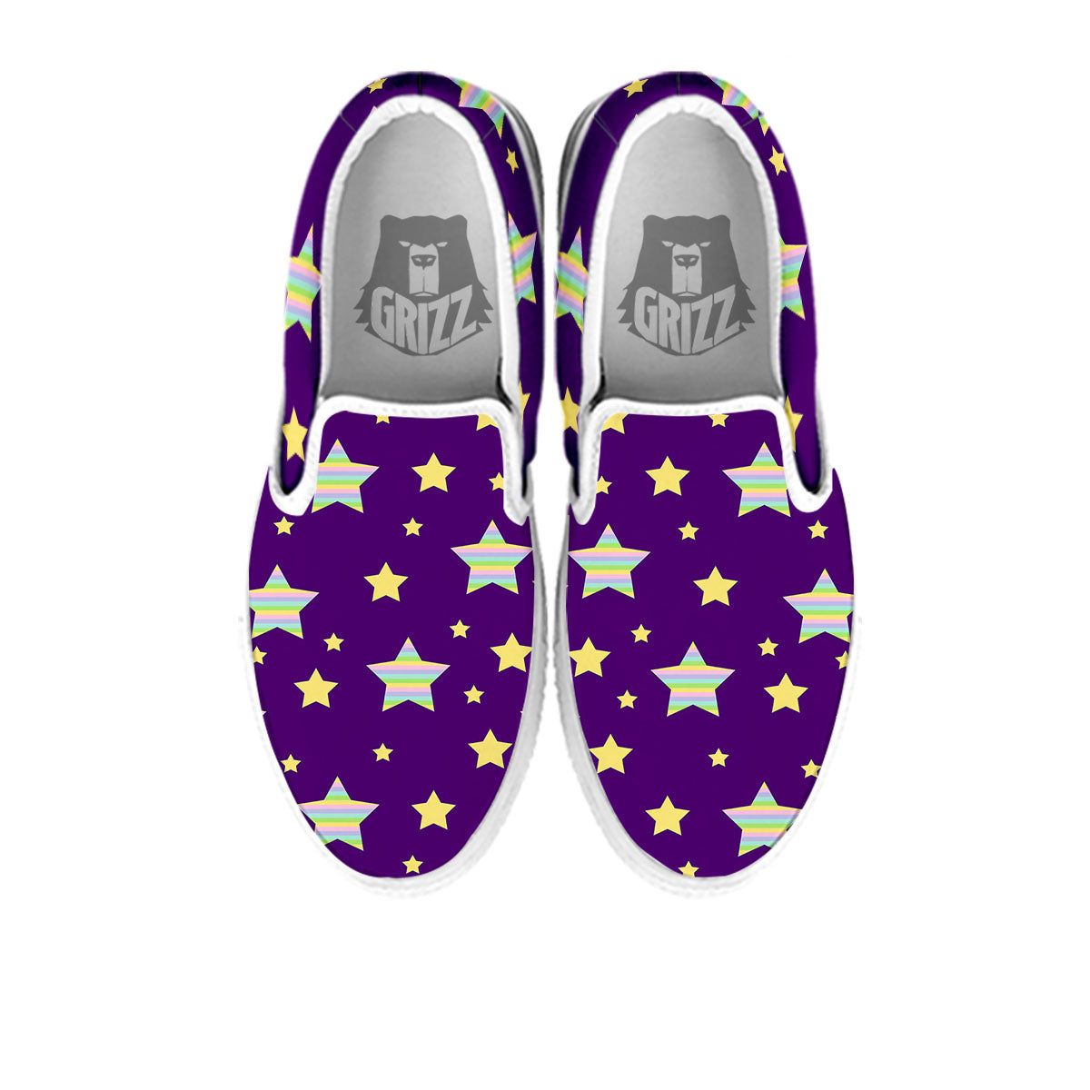 Yellow Stars Purple Print Pattern White Slip On Shoes-grizzshop