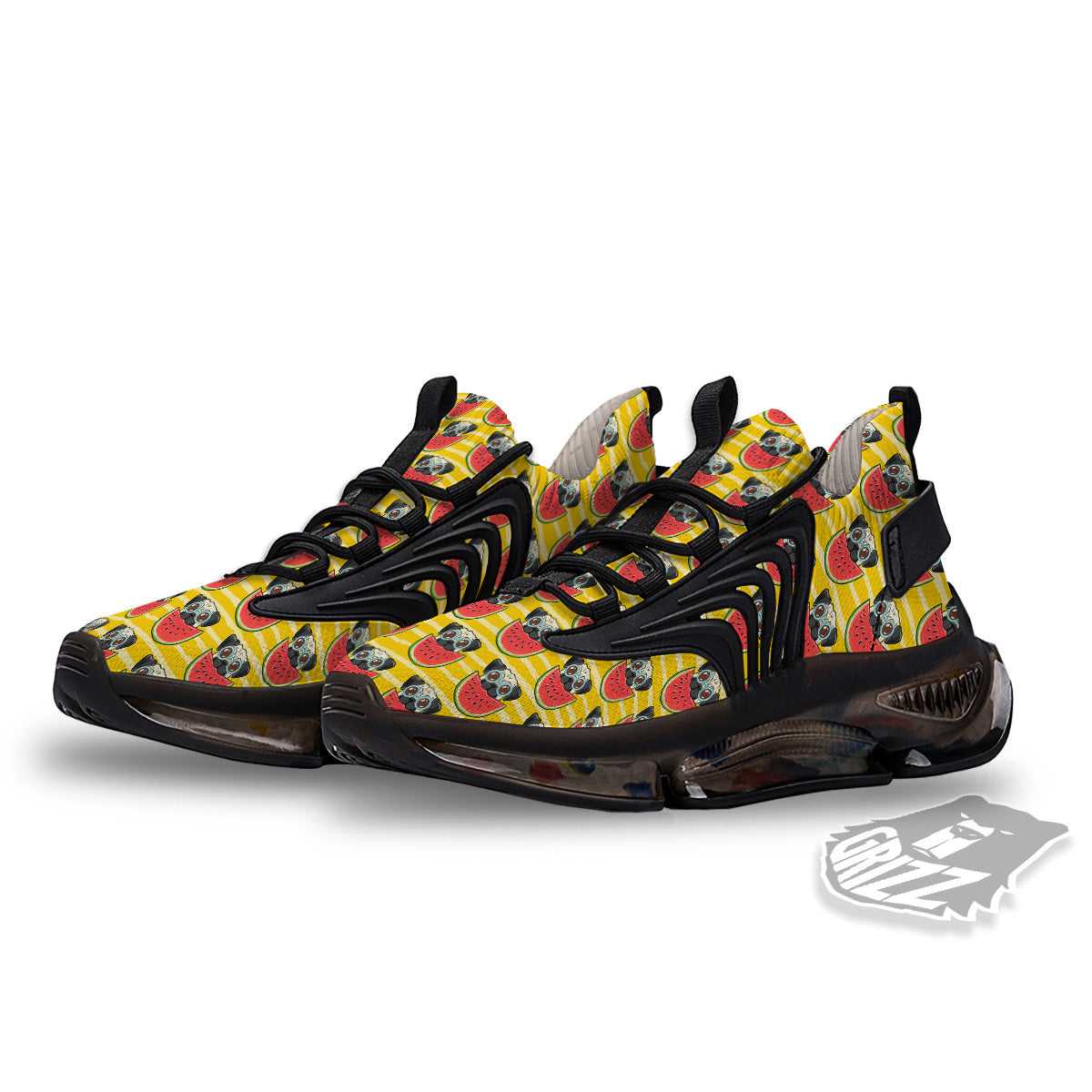 Yellow Striped Pug Dog Print Pattern Black Gym Shoes-grizzshop