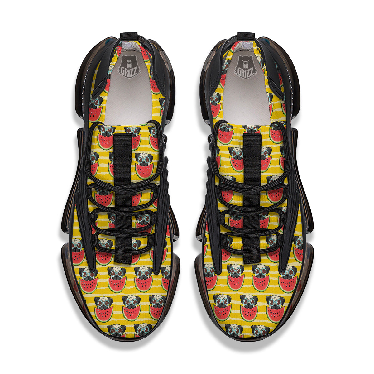 Yellow Striped Pug Dog Print Pattern Black Gym Shoes-grizzshop