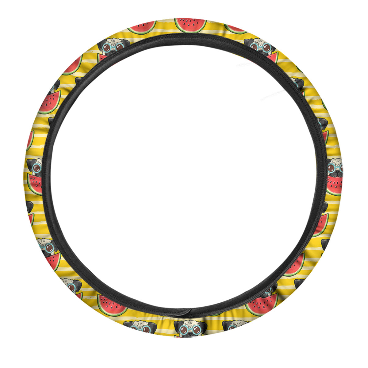 Yellow Striped Pug Dog Print Pattern Car Steering Wheel Cover-grizzshop