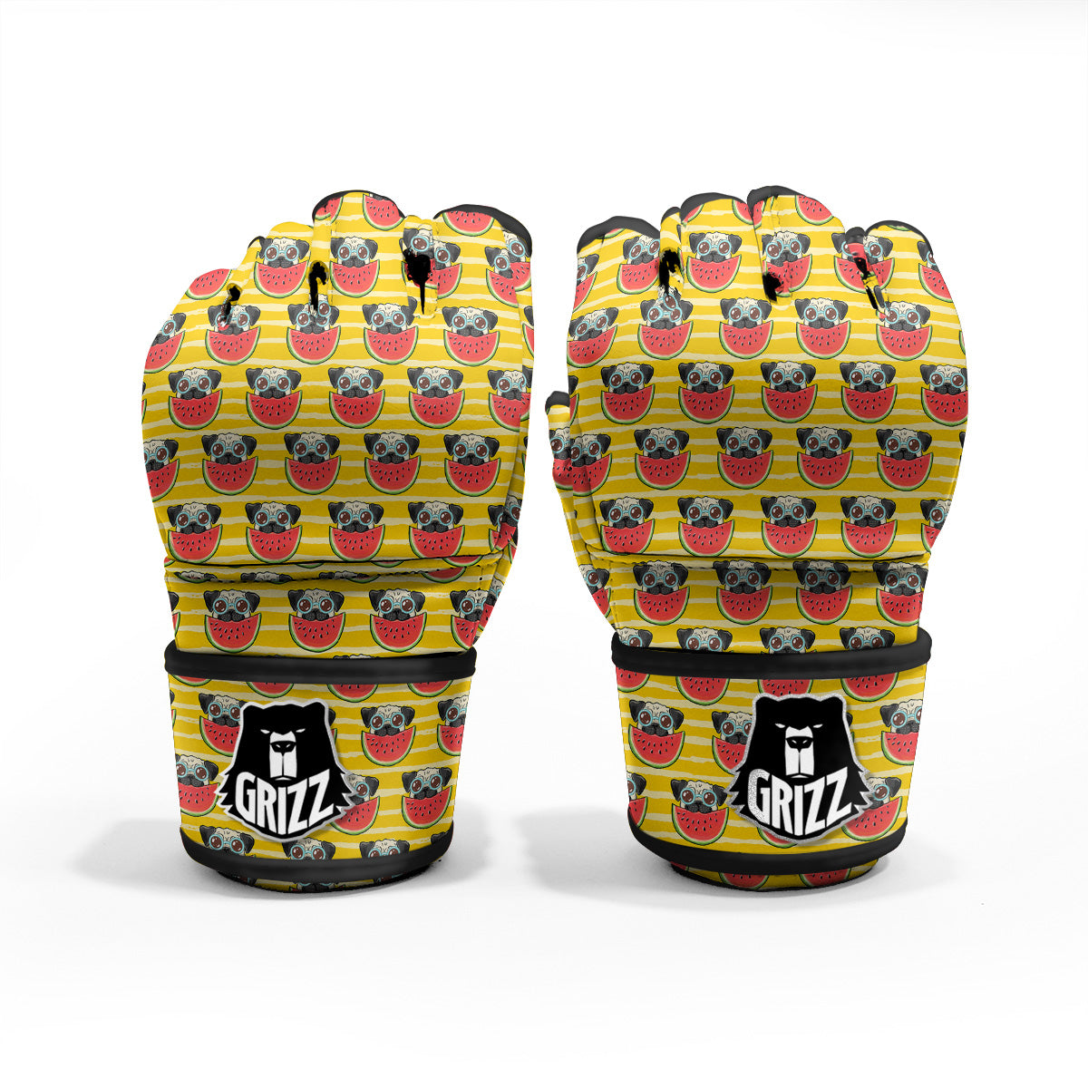 Yellow Striped Pug Dog Print Pattern MMA Gloves-grizzshop
