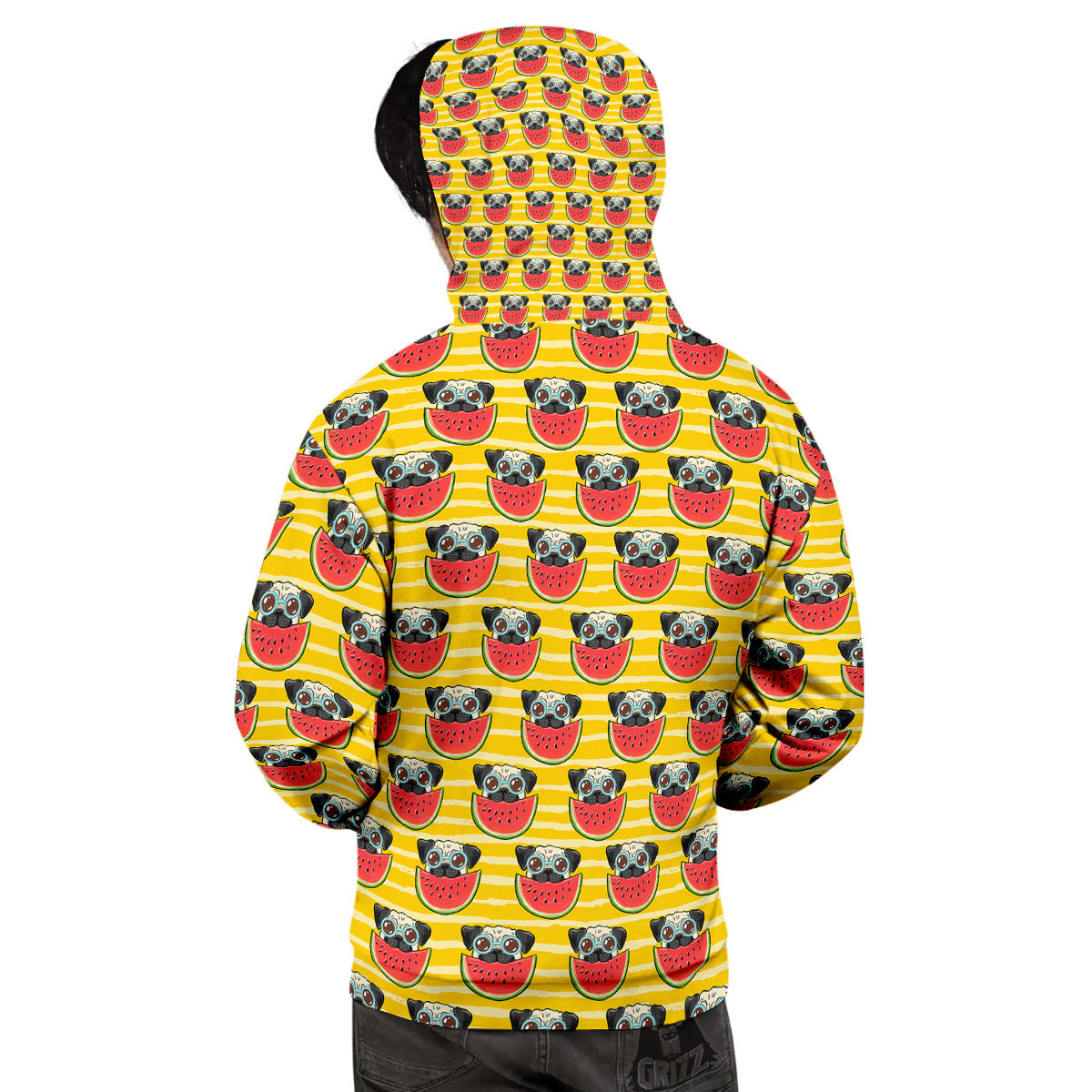 Yellow Striped Pug Dog Print Pattern Men's Hoodie-grizzshop