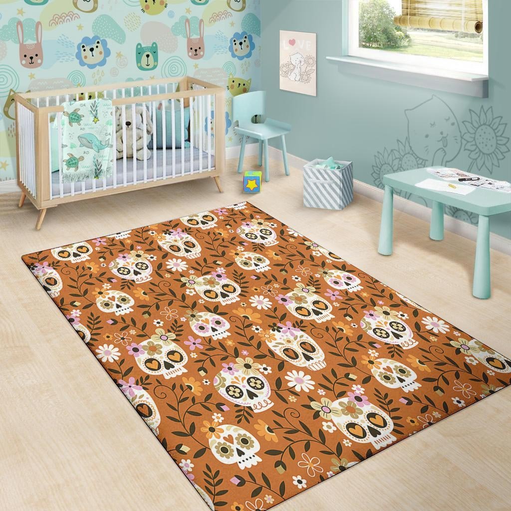 Yellow Sugar Skull Floor Mat-grizzshop