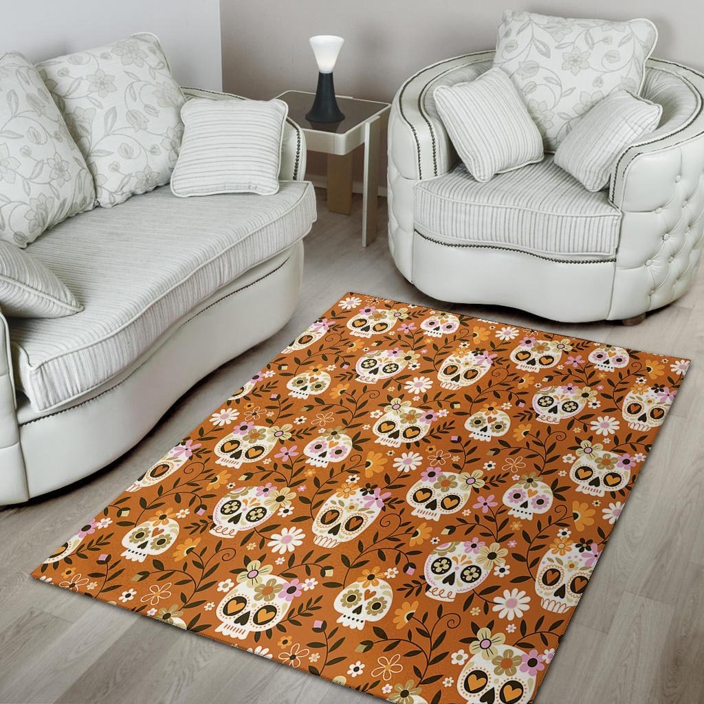 Yellow Sugar Skull Floor Mat-grizzshop