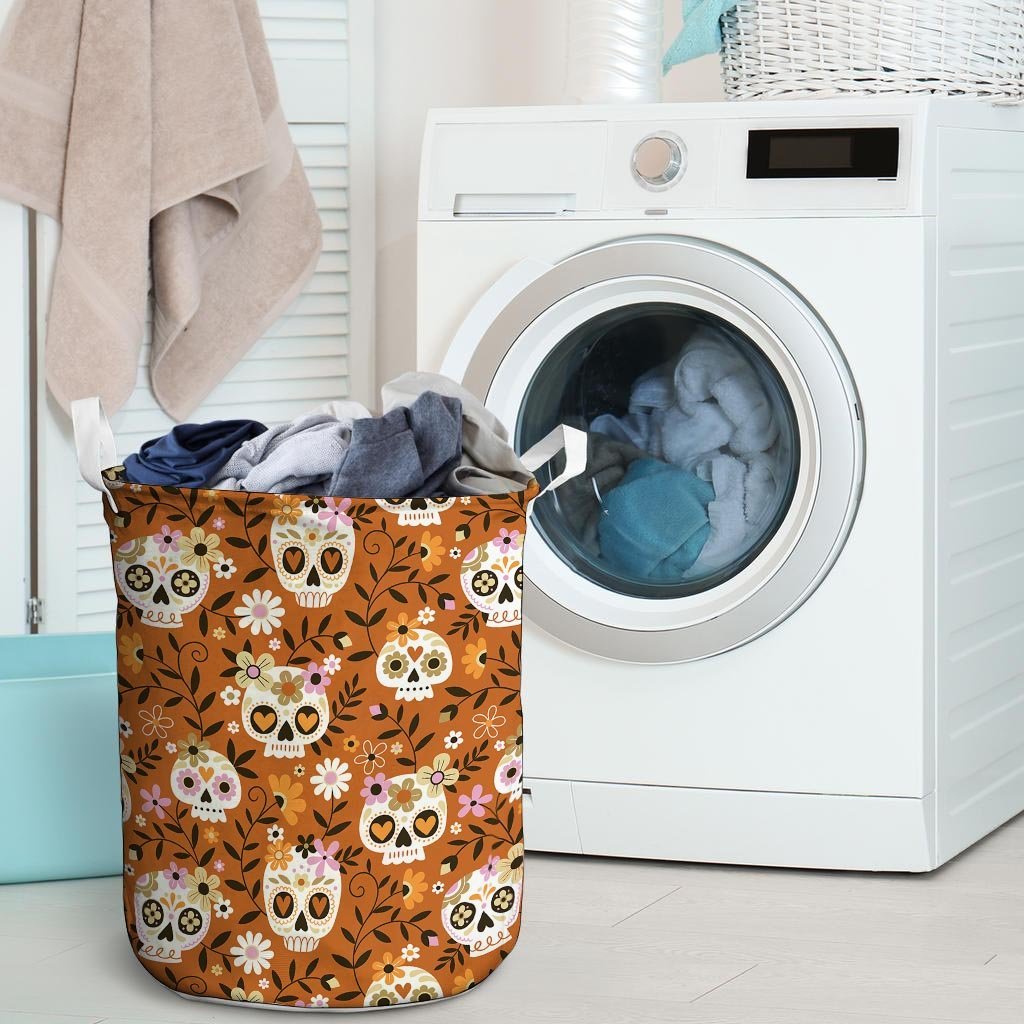 Yellow Sugar Skull Laundry Basket-grizzshop