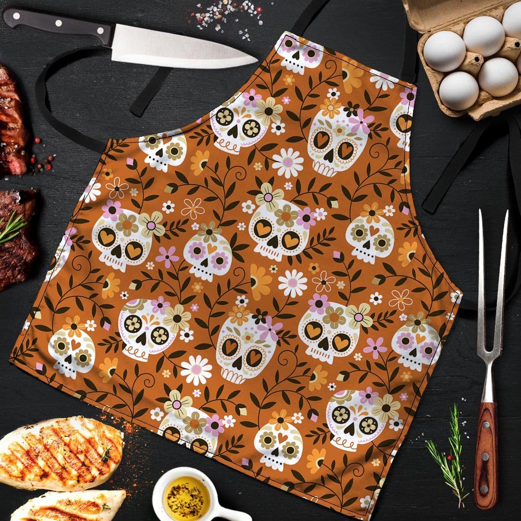 Yellow Sugar Skull Men's Apron-grizzshop