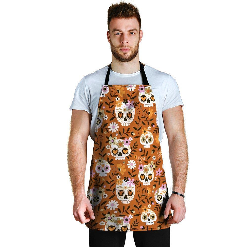 Yellow Sugar Skull Men's Apron-grizzshop