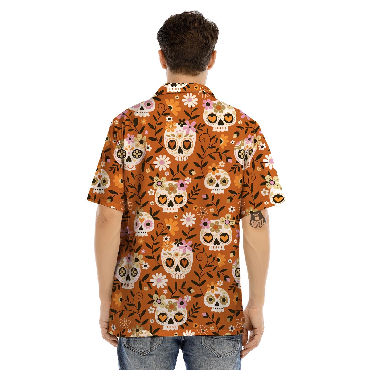 Yellow Sugar Skull Men’s Hawaiian Shirt-grizzshop