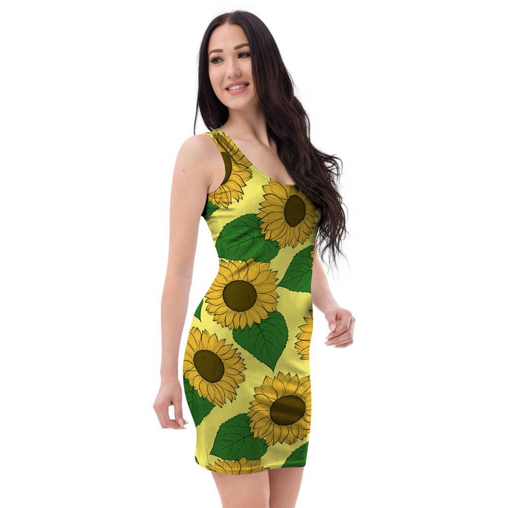 Yellow Sunflower Bodycon Dress-grizzshop