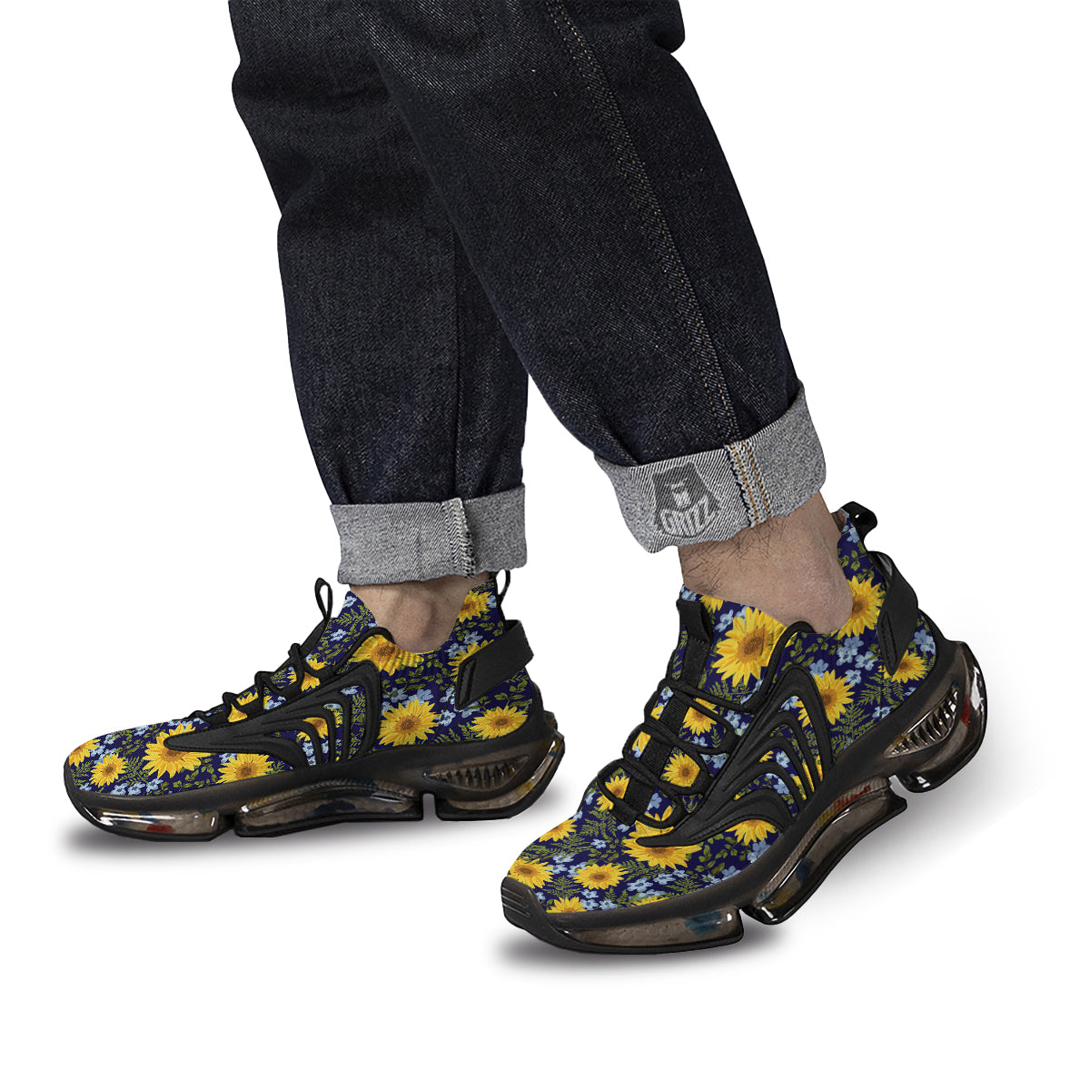 Yellow Sunflower Floral Print Black Gym Shoes-grizzshop