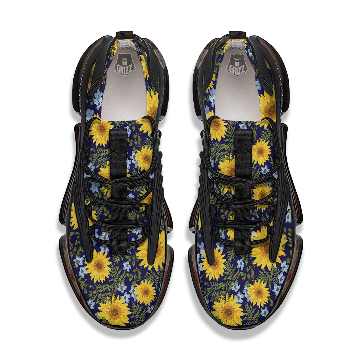 Yellow Sunflower Floral Print Black Gym Shoes-grizzshop
