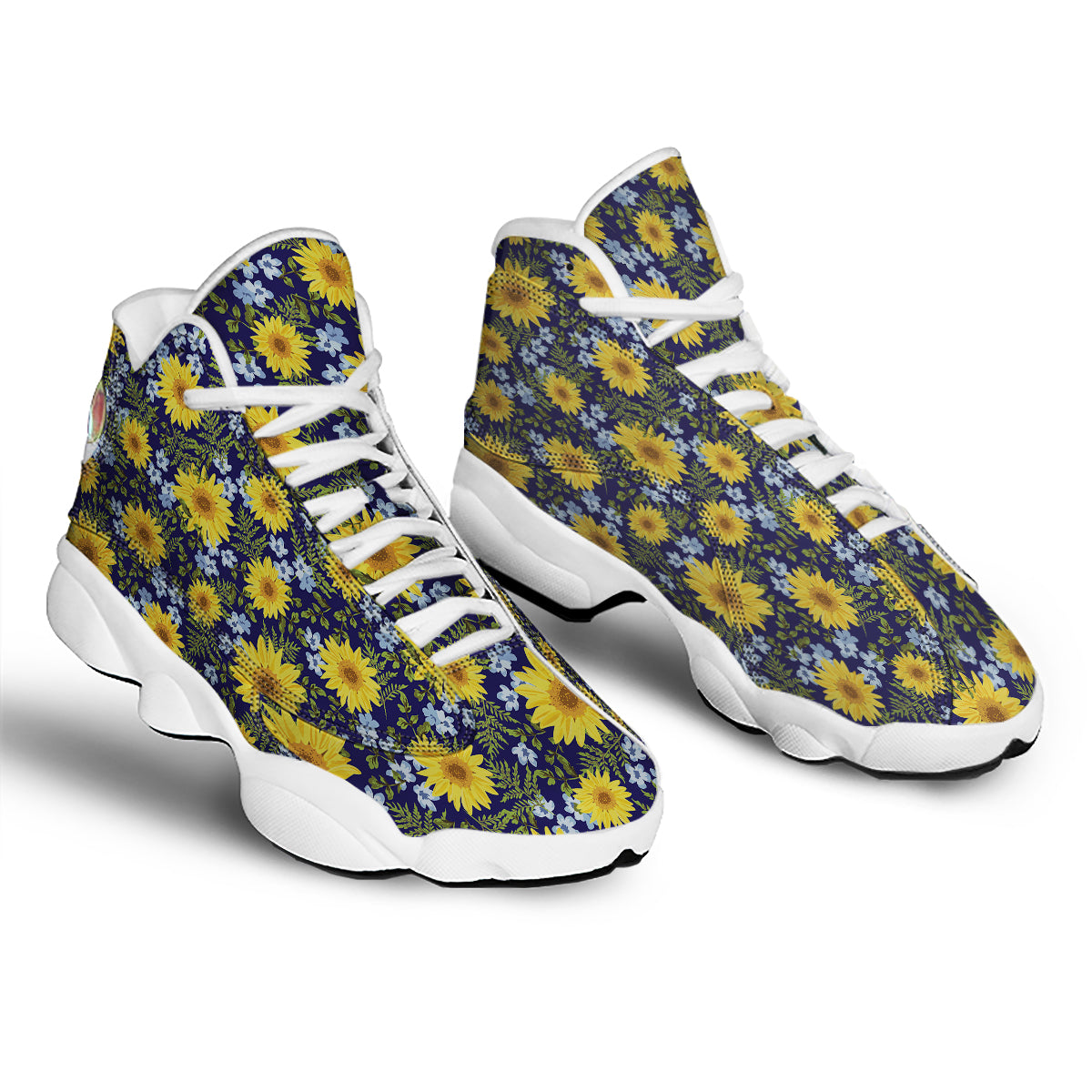 Yellow Sunflower Floral Print White Basketball Shoes-grizzshop