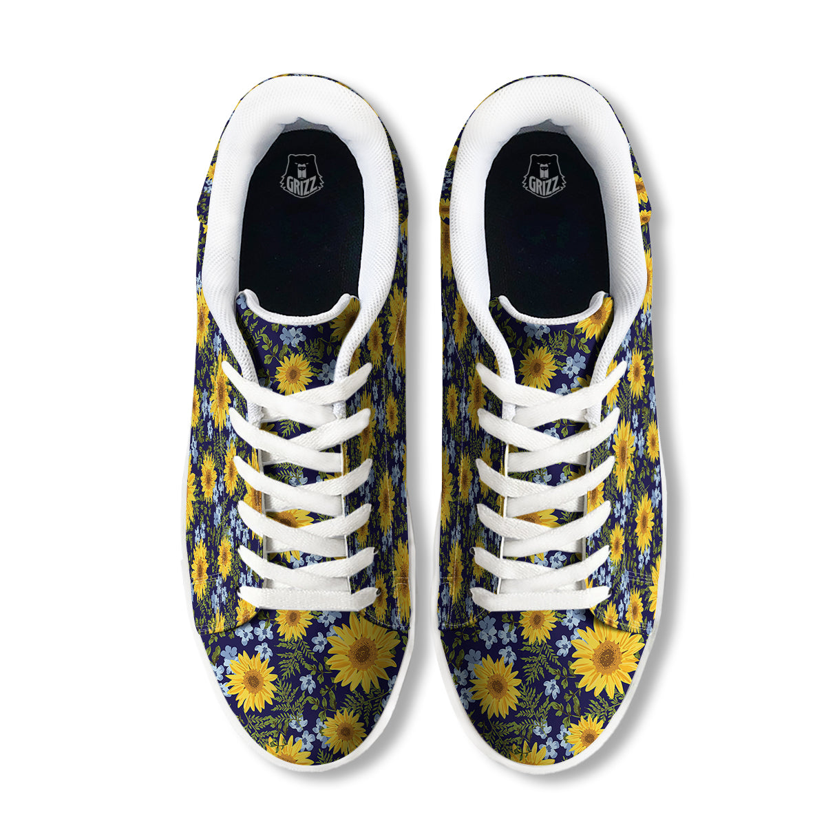 Yellow Sunflower Floral Print White Low Top Sneakers-grizzshop