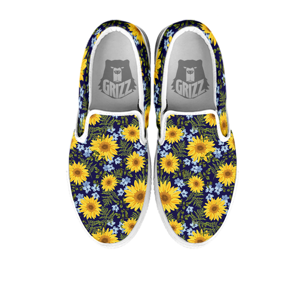 Yellow Sunflower Floral Print White Slip On Shoes-grizzshop