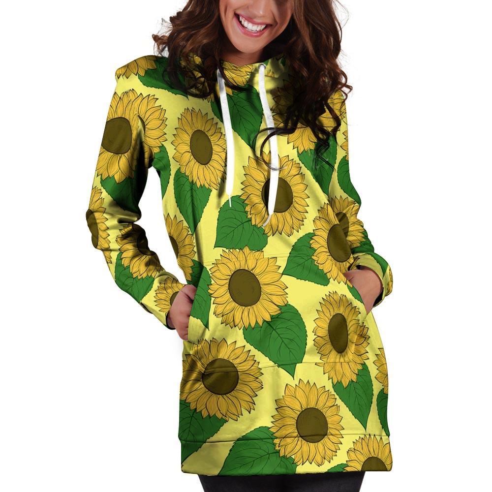 Yellow Sunflower Hoodie Dress-grizzshop