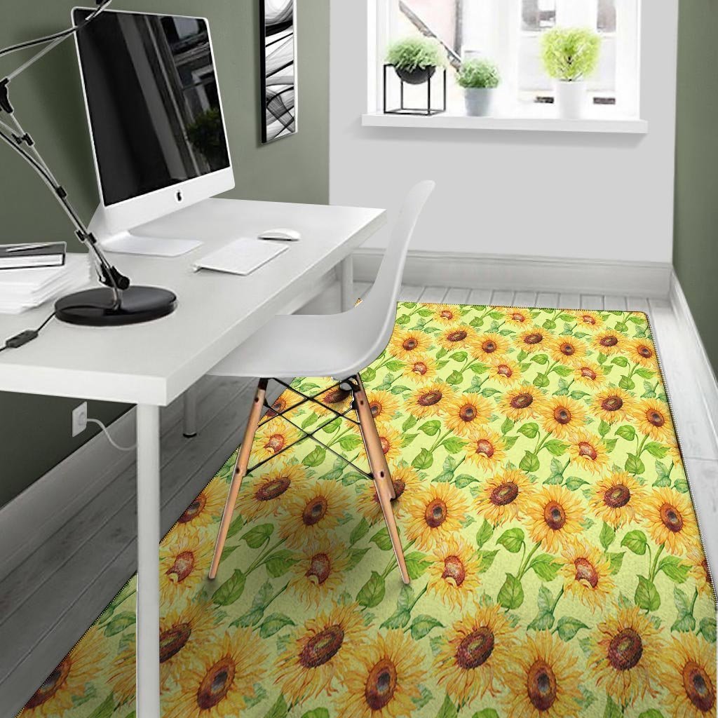 Yellow Sunflower Print Floor Mat-grizzshop