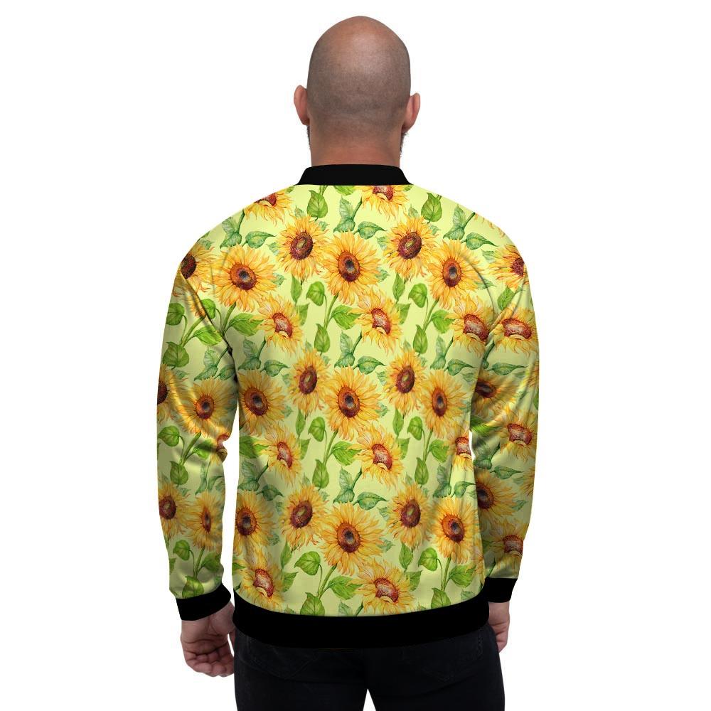 Yellow Sunflower Print Men's Bomber Jacket-grizzshop