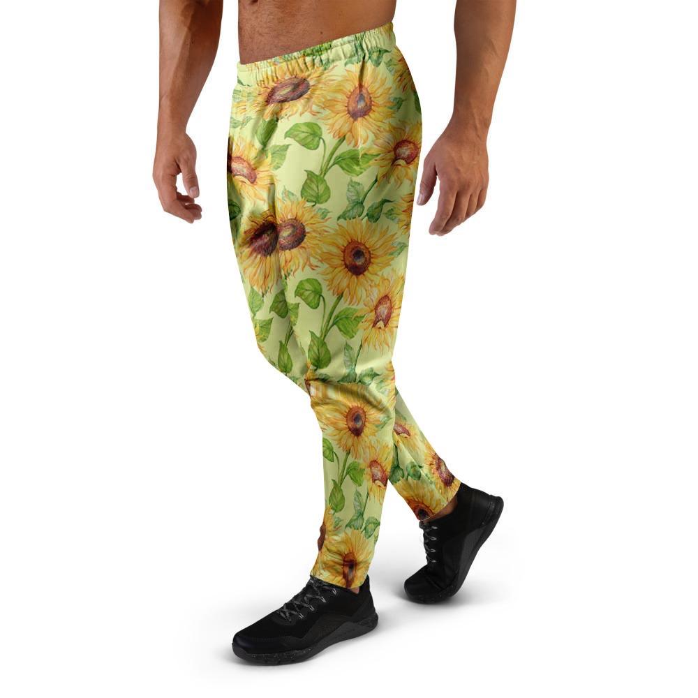 Yellow Sunflower Print Men's Joggers-grizzshop