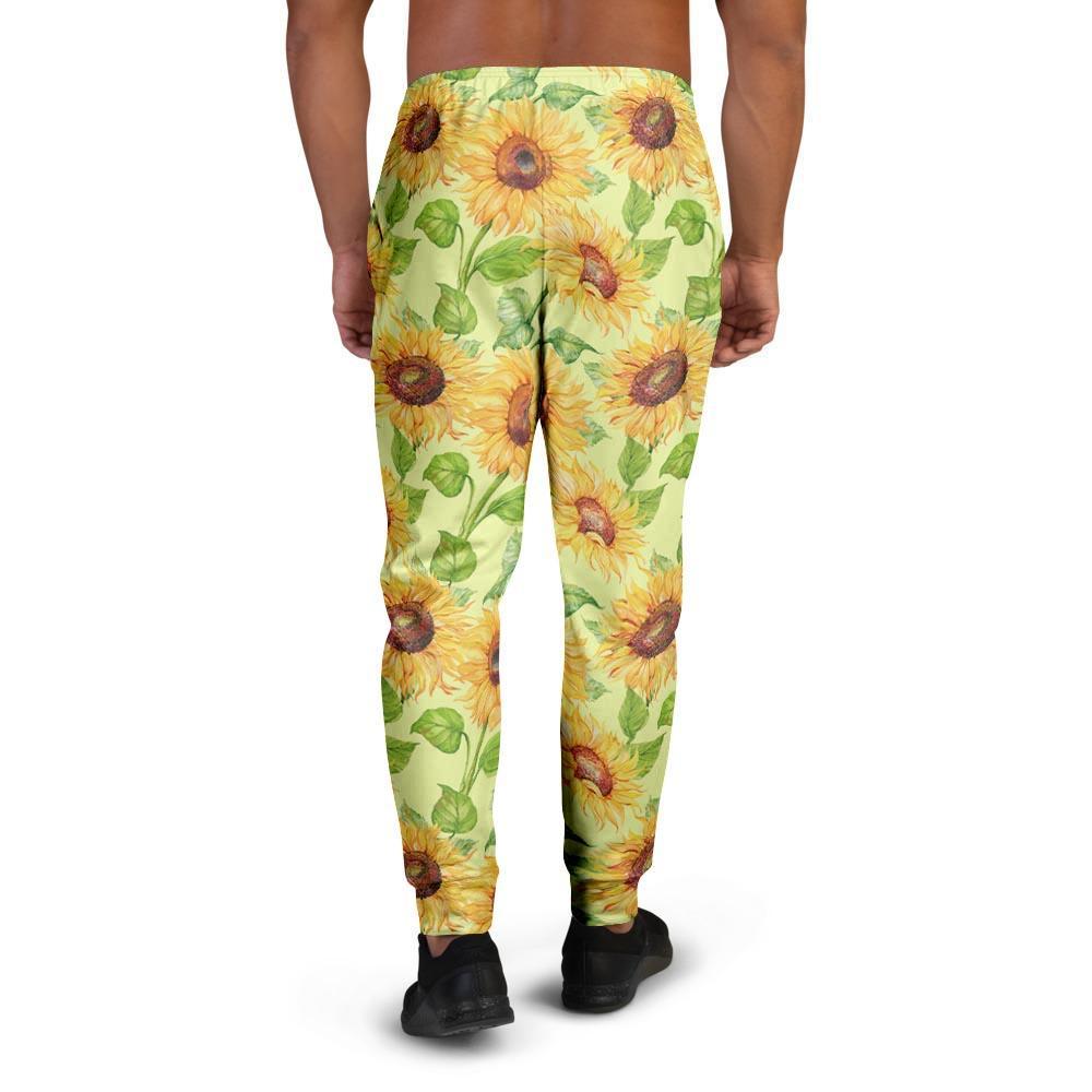 Yellow Sunflower Print Men's Joggers-grizzshop