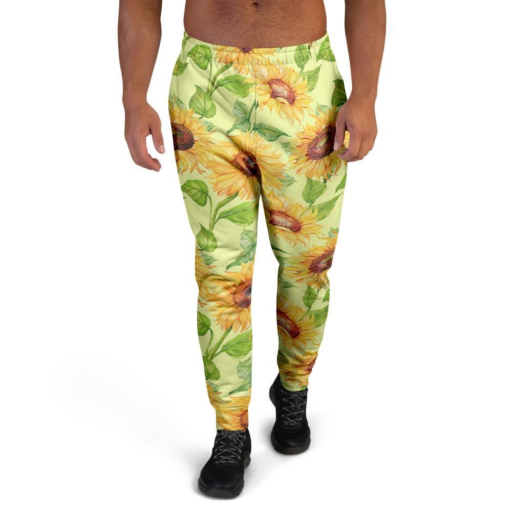 Yellow Sunflower Print Men's Joggers-grizzshop
