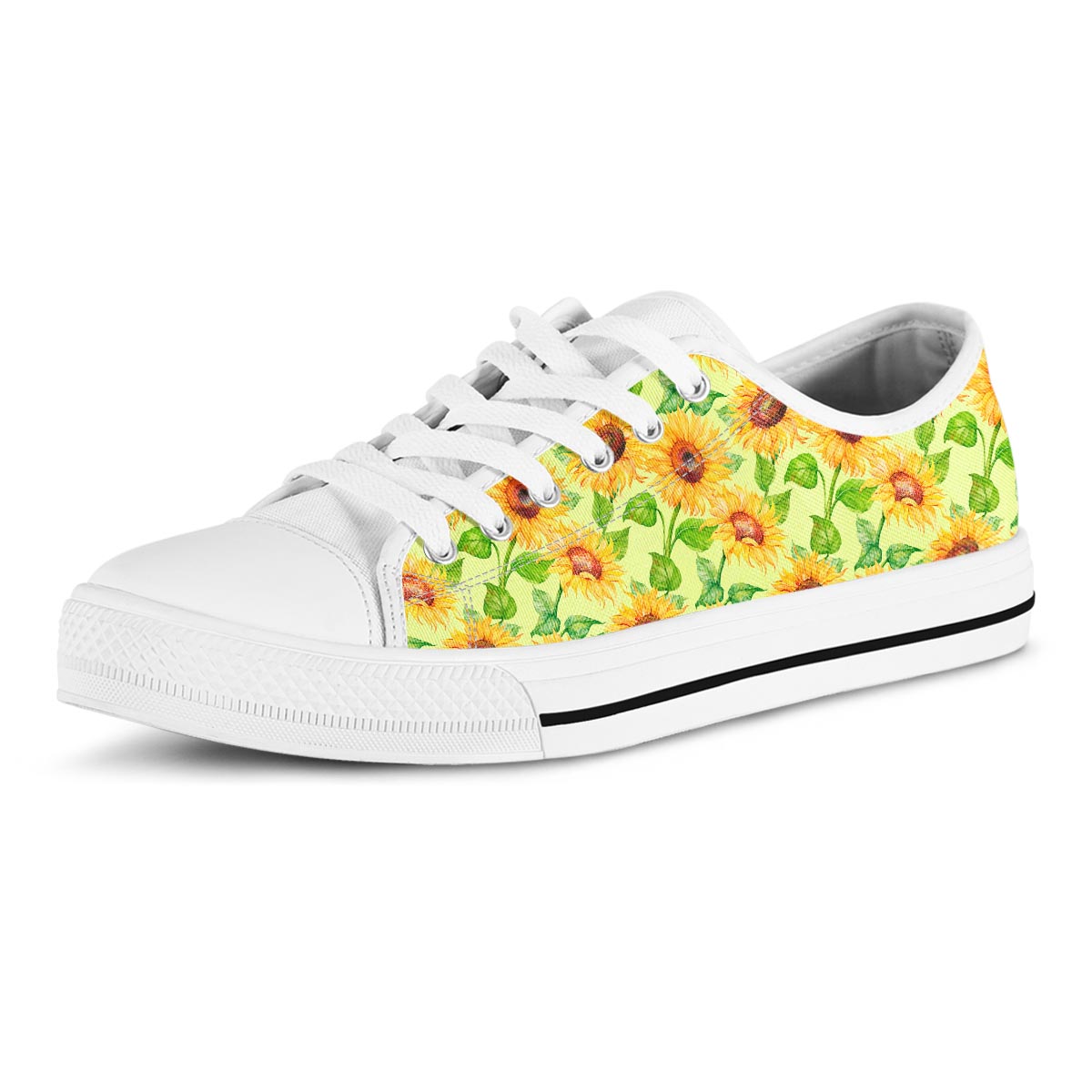 Yellow Sunflower Print Men's Low Top Shoes-grizzshop