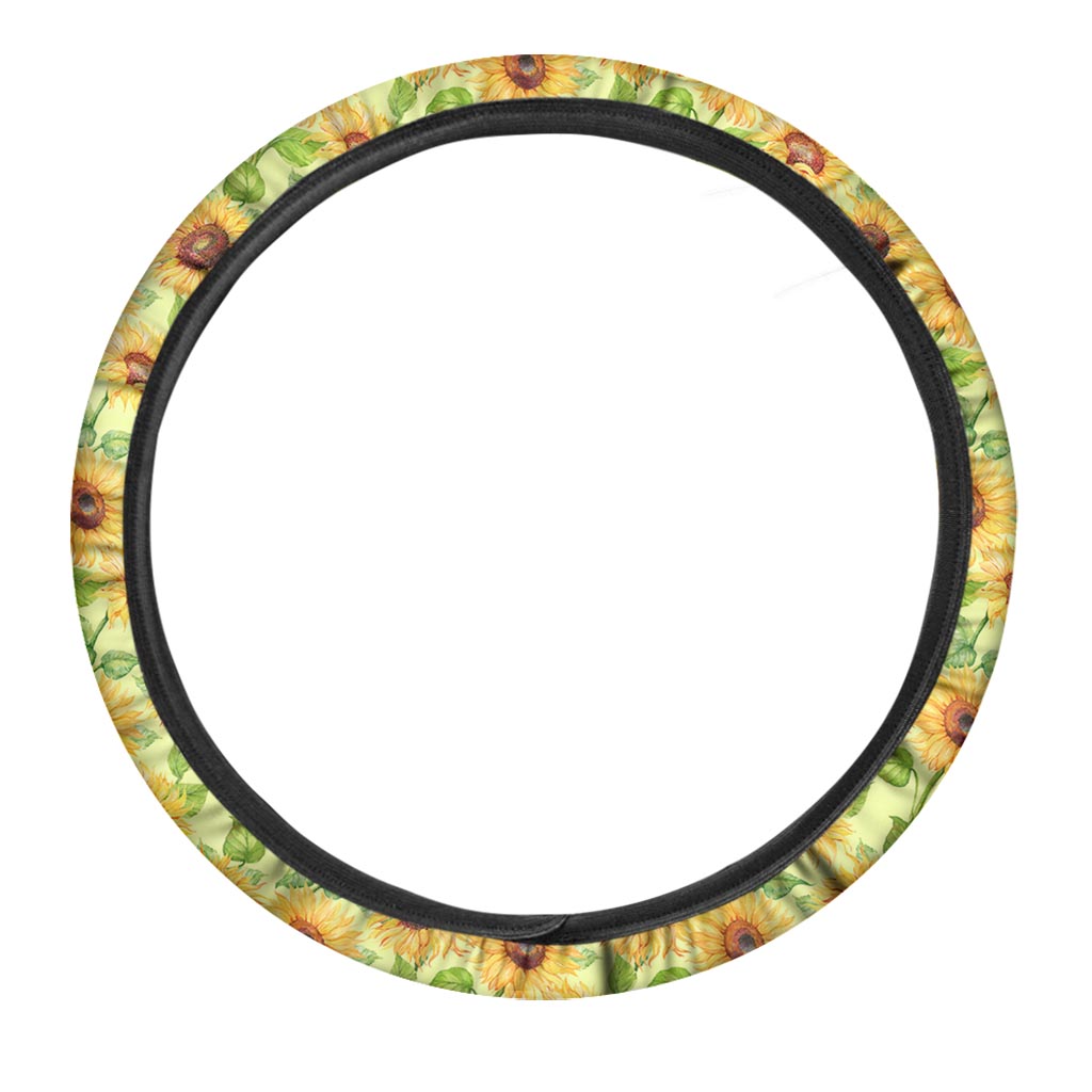 Yellow Sunflower Print Steering Wheel Cover-grizzshop