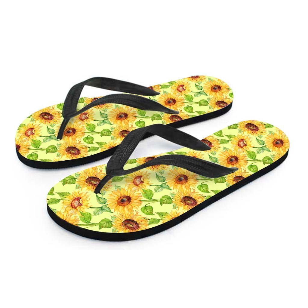 Yellow Sunflower Print Women's Flip Flops-grizzshop