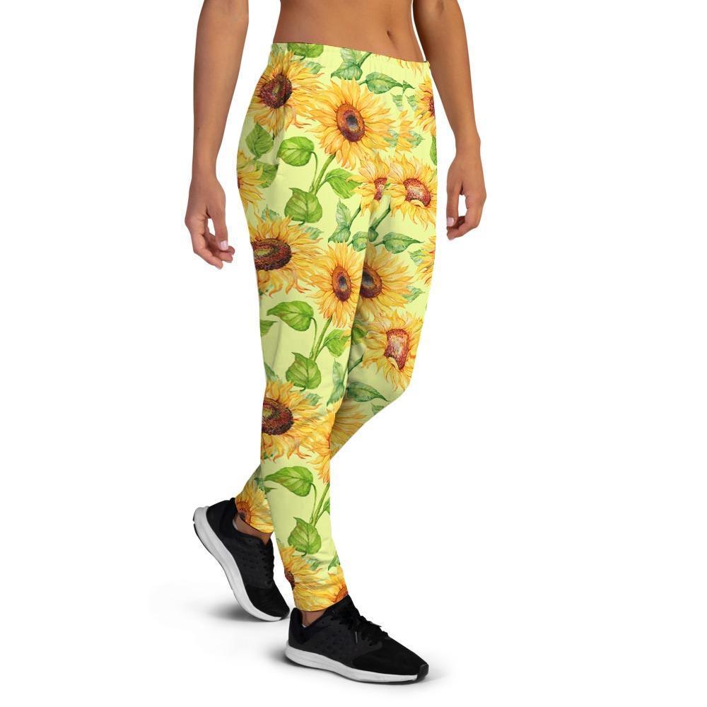 Yellow Sunflower Print Women's Joggers-grizzshop