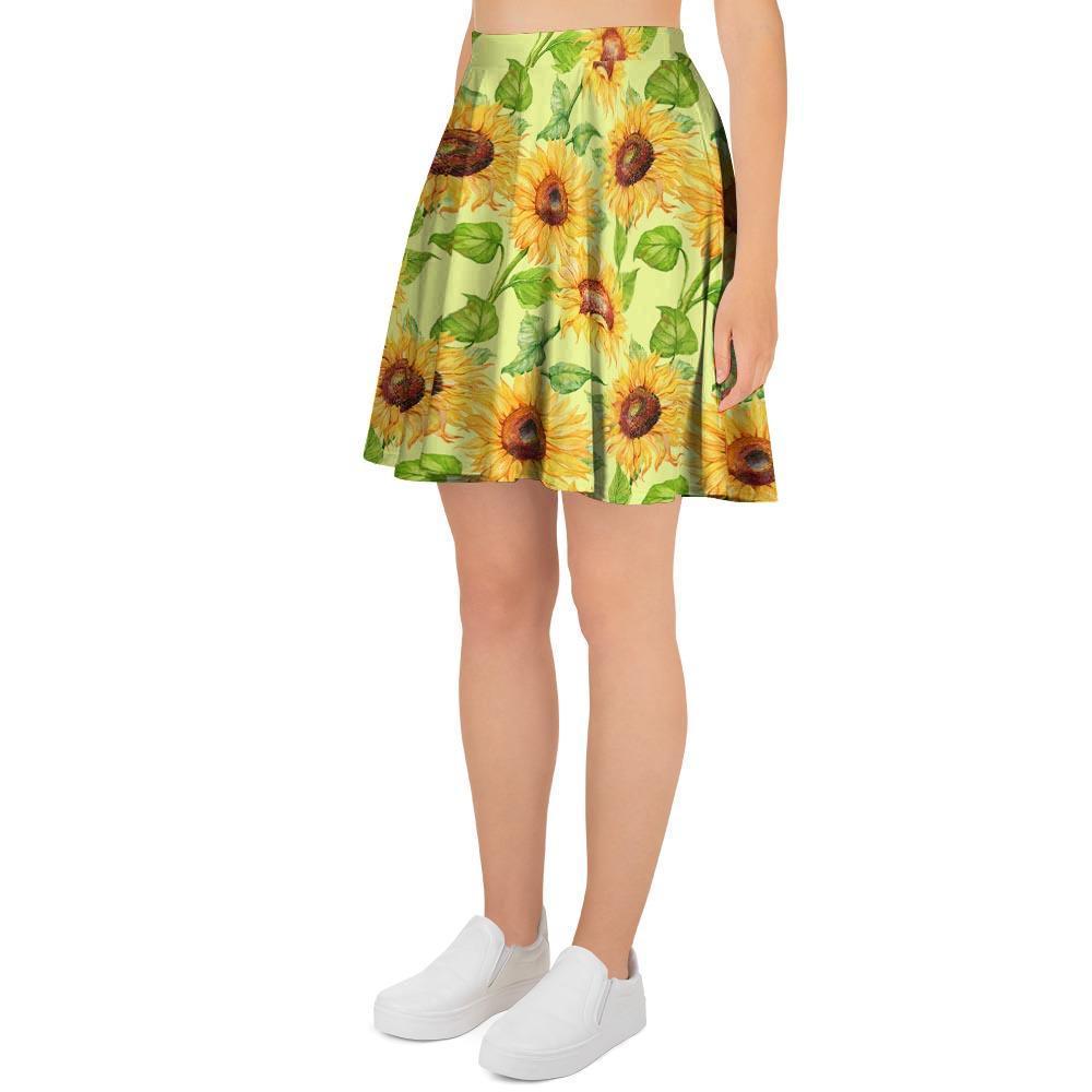 Yellow Sunflower Print Women's Skirt-grizzshop