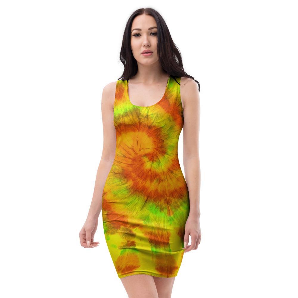 Yellow Tie Dye Bodycon Dress-grizzshop