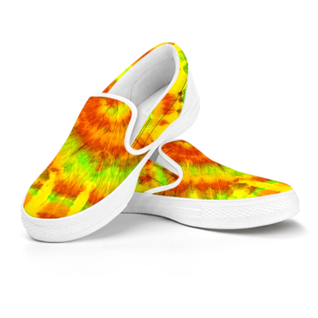 Yellow Tie Dye Men's Slip On Sneakers-grizzshop