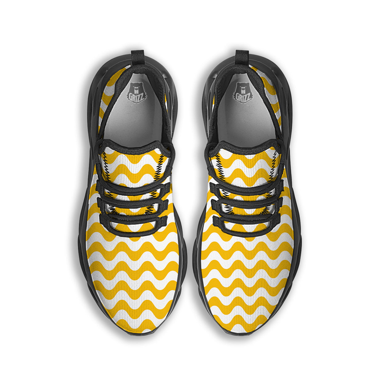 Yellow Wave Striped Print Black Running Shoes-grizzshop