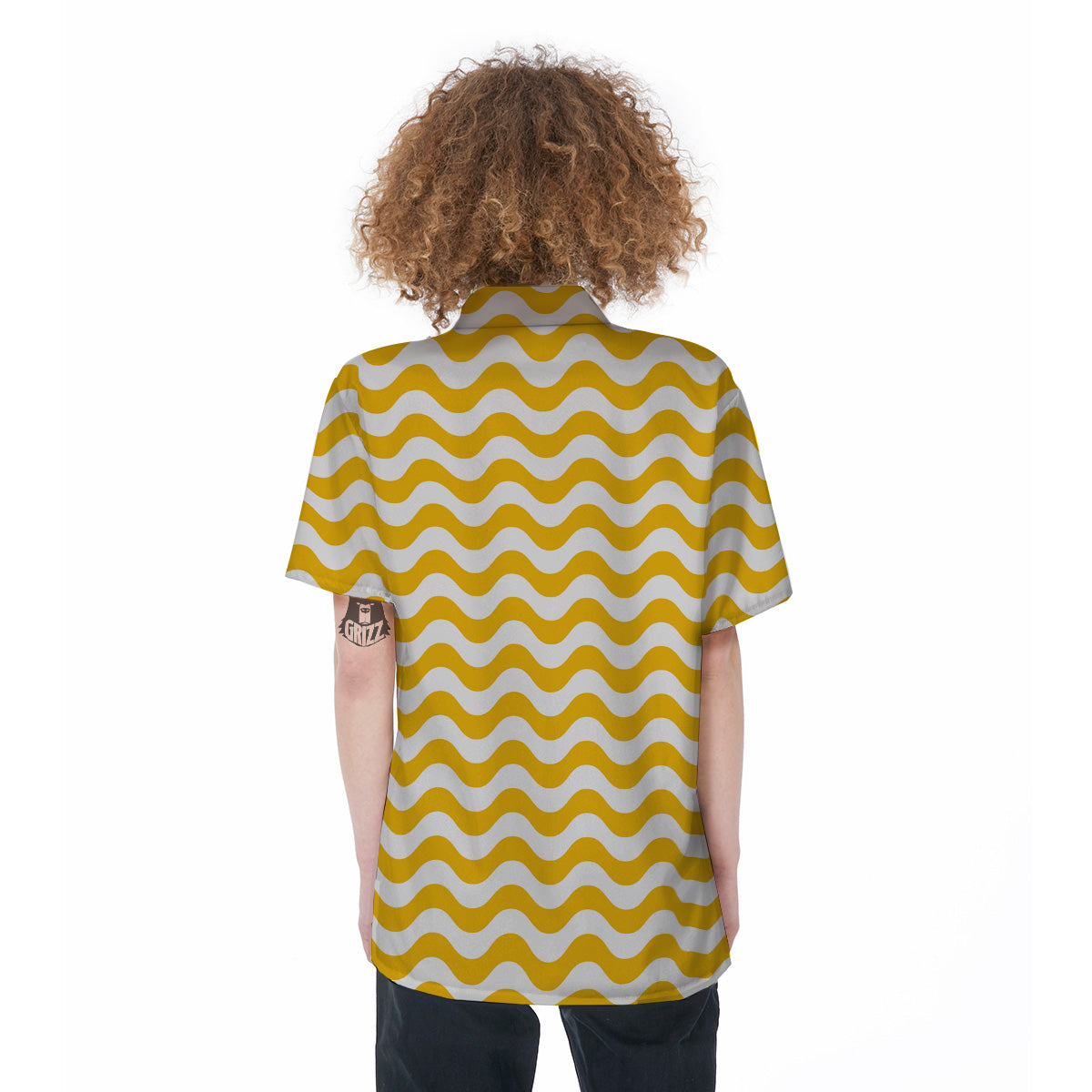 Yellow Wave Striped Print Women's Short Sleeve Shirts-grizzshop